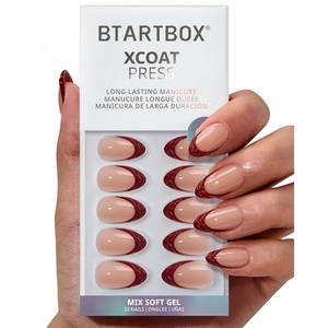 BTArtbox Nouvel An Faux Ongles à Presser en Gel Souple avec Colle, Vente en Gros, Courts, Forme Amande, Faits Main, 3D, Rouge, French - Product Image 1