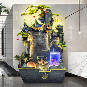 Fontaine murale d'intérieur sur pied avec aquarium et circulation d'eau, paysage porte-bonheur, décoration de salon, humidificateur - Product Image 1