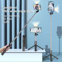   Tongkat Selfie Tripod Genggam dengan Lampu Pengisi, Braket Siaran Langsung Universal untuk Ponsel