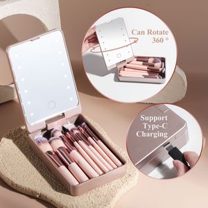 Juego de Brochas de Maquillaje Portátiles con Espejo LED, Estuche de Viaje con 14 Brochas de Maquillaje y Espejo Iluminado LED - Product Image 3