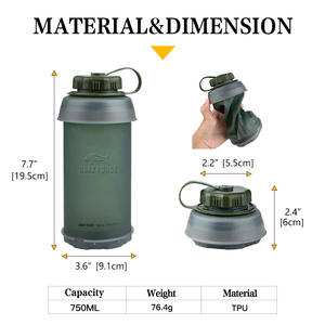 Botella de agua para exteriores Gbaz Force, 750 ml, portátil, plegable, Tpu, color verde sólido, para adultos - Product Image 3