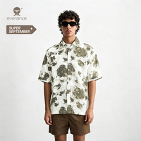 Chemise de camping blanche pour homme, imprimé délavé, coupe cubaine 145 cm, idéale pour l'été et les stations balnéaires