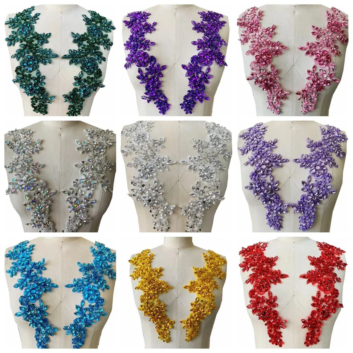 Kristal renkli Rhinestone dantel Trim yamalar onur aplikler boncuklu nakış çiçek elbise giysileri için
