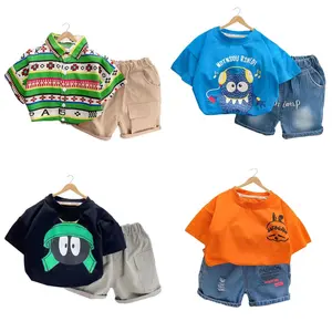 Unique Design 2023 Hot Selling Children 2Pcs Outfits Short Sleeve O-neck Top and Casual Shorts Boys Clothes Set for Wholesale