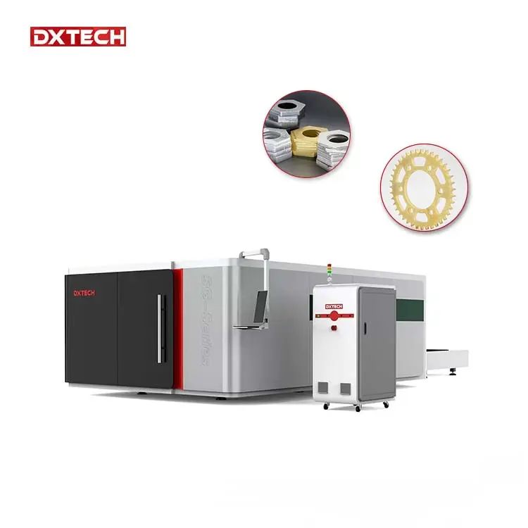 DXTECH CNC Machine de découpe laser à fibre 6000W tôle 20mm d'épaisseur couverture complète niveau de sécurité élevé