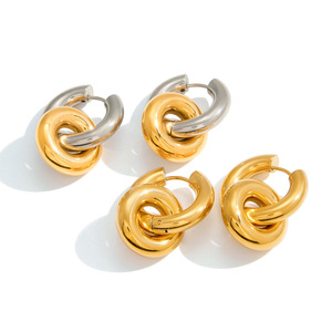 Geometric Double <b>Hoop</b> <b>Earrings</b> Stainless Steel Gold <b>Silver</b> Combination Fashion Jewelry For Women - Product Image 5