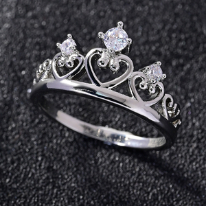 Anello a Corona Impermeabile in Cristallo con Cuore e Zirconi CZ, Gioiello da Sposa Stile Fairycore, per Vendita all'Ingrosso - Product Image 4