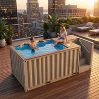 Piscine hors sol en conteneur pour petit jardin |   Piscine sur le toit avec escalier et terrasse en bois |   Piscine pour couples, aucun permis requis