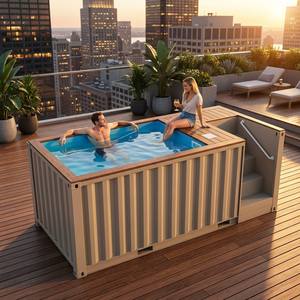 Piscine hors sol en conteneur pour petit jardin |   Piscine sur le toit avec escalier et terrasse en bois |   Piscine pour couples, aucun permis requis - Product Image 1