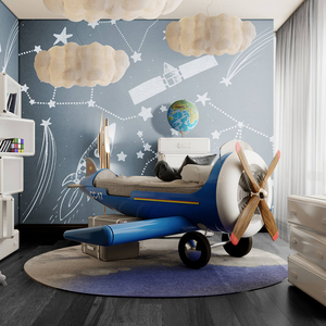 Bầu Trời một trẻ em hiện đại giường mềm mại với máy bay thiết kế thoải mái sợi thủy tinh cơ thể và Chrome chi tiết khung kim loại - Product Image 6