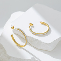 Boucles d'oreilles Ins Simple C Ring Cold Wind Boucles d'oreilles Titanium Steel Double Half Circle avec Diamond Elegant Temperament Stud Earrings