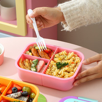 Boîte à lunch bento pour enfants à 3 compartiments, dessin animé, école, pique-nique, anti-fuite, réutilisable, avec ustensiles, sans BPA, passe au micro-ondes