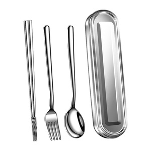 304 Stainless Steel Portable Cutlery Set Chopsticks Spoon Fork Camping Outdoor Use Rectangular Case - Product Image 1
