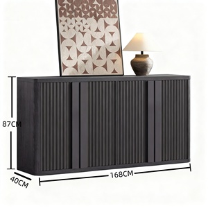 <span class=keywords><strong>Buffet</strong></span> contemporain noir cannelé à coins arrondis, 4 portes, grande capacité, style ferme, pour rangement d'appartement, salle à manger <span class=keywords><strong>et</strong></span> salon - Product Image 2