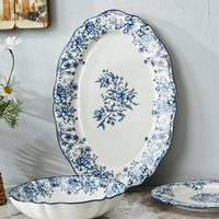 Assiettes de table rondes en céramique et porcelaine LovingHome, design végétal classique moderne, faites à la main, 8 pouces, compatibles micro-ondes, pour fêtes