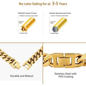 KRKC&CO <b>Mens</b> Cuban Link Bracelet 12mm 18k Gold Plated Thick Durable Hip Hop Jewelry - Product Image 2