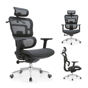 Chaise de bureau contemporaine ergonomique pour direction, dossier haut, soutien lombaire en maille, appui-tête réglable, chaise pivotante en tissu, vente en gros - Product Image 1