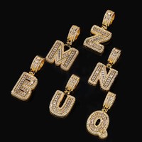 Collier Pendentif Lettre Initiale Hip Hop en Laiton, Sertie de Pierres CZ Baguette, 26 Lettres Disponibles