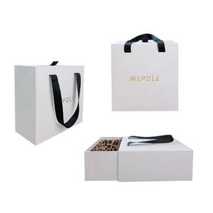 Boîte cadeau de luxe en papier kraft brun écologique, faite à la main, avec logo personnalisé, poignées en ruban et tiroirs coulissants portables - Product Image 3