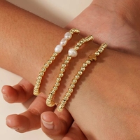 Pulseras de Perlas de Agua Dulce con Detalles en Oro de 18K, Delicadas, Resistentes al Agua, de Acero Inoxidable, Elásticas, Clásicas, Apilables, para Regalo