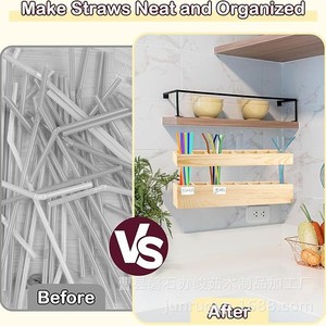 Soporte de Pared de Madera para Almacenamiento de Utensilios de Cocina, Porta Cuchillos, Tenedores y Palillos, Acabado Lacado, Forma Rectangular, Sin Perforaciones - Product Image 3