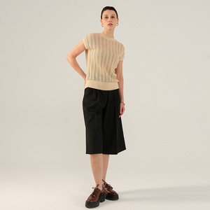 Top de punto de algodón trenzado con diseño de hoja hueca y pétalos sueltos, estilo <span class=keywords><strong>boutique</strong></span> <span class=keywords><strong>BC</strong></span>, sin mangas, cuello vintage, para mujer, verano 2025 - Product Image 3