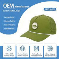 Casquette de golf personnalisée à 5 panneaux avec patch en caoutchouc, perforations découpées au laser, performance optimale, imperméable, casquette snapback standard pour l'extérieur