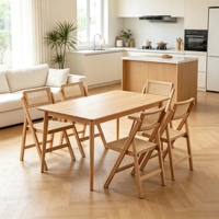 Silla de Comedor Plegable de Madera Maciza de Caucho con Asiento y Respaldo de Mimbre Tejido, Ahorro de Espacio, Venta al por Mayor para Restaurantes y Hoteles, Proveedor a Granel