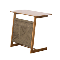 Table d'appoint moderne en bambou et tissu en forme de C avec rangement pour salon et chambre - Meuble écologique pour la maison