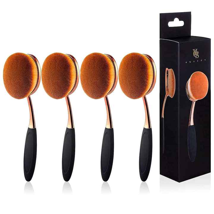 Large Rose Gold Foundation Contour Round Toothbrush 4pcs Oval Makeup Brushes with Fan Flat Mushroom Function Single Item Per Set