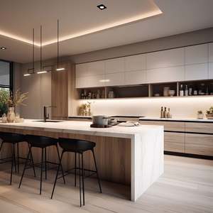 Foshan Manufacturer Modern Modular Custom Kitchen Cabinet Set with Island Kitchen Furniture High Gloss Kitchen Cabinet for Villa - Product Image 3