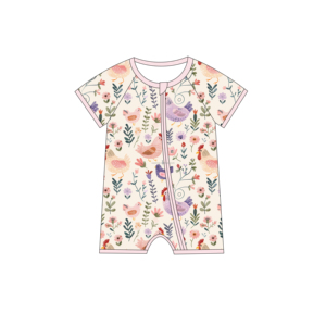 Baju Tidur Bayi Baru Lahir Motif Paskah Bahan Serat Bambu Lengan Pendek Resleting Bodysuit Balita Cetak Kustom Pakaian Bayi Unisex - Product Image 1