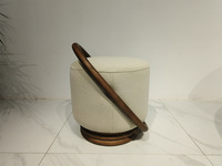 Salon minimaliste italien tissu marron blanc base en bois massif siège repose-pieds petit tabouret pouf chaise
