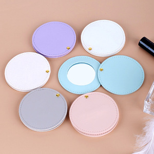 Double-Sided Pu Folding <b>Mirror</b> Round Portable Makeup <b>Mirror</b> For Bags Personal Use - Product Image 1