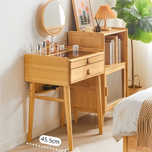 Fabrika Toptan Satış Bambu Makyaj Masası 2 Çekmeceli Cam Üstlü Şifonyer Aynalı Otel Ev Mobilyası İçin - Product Image 2