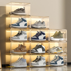 Wholesale Price Acrylic Shoe Storage Box Magnetic Drawer Storage Box Side Opening Transparent Acrylic Storage Shoe Box Display