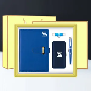 Small Business Idea Smart, Pu Notebooks Usb Flash Drive Power Bank Signature Pen Gift Set Employee Birthday Souvenirs Giveaways/