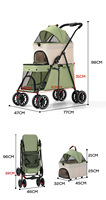 Poussette pour animaux de compagnie en métal à double couche, 4 roues, légère, pliable, détachable, portable, toutes saisons, réglable, imperméable, capacité de 25 kg