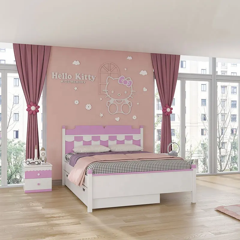 Prix de gros lit rose pour enfants ensembles de meubles modernes pour chambre d'enfants lits d'enfants pour filles de haute qualité