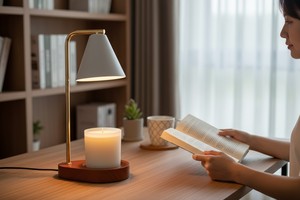 Modern Wax <strong>Table</strong> Lamp Metal Frame Lampshade Wooden Base Switch Control Warm White Bedroom Office Decor - Product Image 3