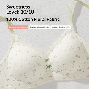 Soutien-gorge sans couture pour <span class=keywords><strong>femme</strong></span>, col <span class=keywords><strong>en</strong></span> <span class=keywords><strong>V</strong></span>, fin, sans armatures, anti-affaissement, bonnet triangle avec nœud, motif floral - Product Image 2