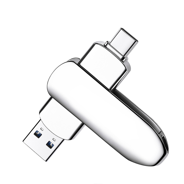 High Quality Custom Logo USB-C OTG Rotating Flash Drive Metal Silver Body 100MB/s Transfer Speed Wholesale