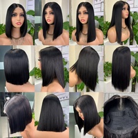 Peluca sin pegamento de cabello humano 100% vietnamita, cierre Kim K, lisa, estilo bob, sin pegamento