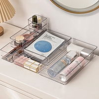 Organisateur de bureau empilable en plastique transparent pour coiffeuse, rangement d'échantillons cosmétiques, crèmes, organisation quotidienne