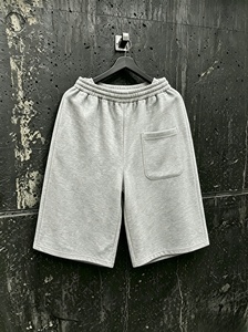 Shorts Bermuda en coton gris pour homme, taille élastique, couleur unie, tricoté, respirant, décontracté, sport - Product Image 2