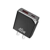 Chargeur mural USB-C à charge rapide PD 45W, prise EU/US, certifié CE/RoHS, blanc/noir, avec port USB Type-C
