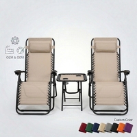 Ensemble de 2 chaises inclinables zéro gravité personnalisées en 3 parties avec table d'appoint pliante et appui-tête réglable pour patio extérieur
