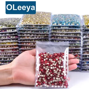 Oleeya Super Glitter Crystal Nail Art Rhinestones SS2-SS40 Flatback Clear Non Hot Fix Rhinestones Glue On Nail Art Decorations