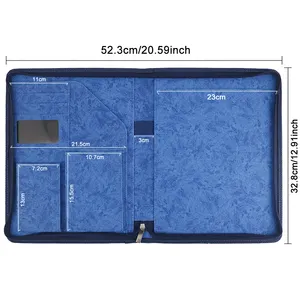 Zippered A4 Leather Portfolio Folder Padfolio Folder Document Organizer