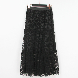 Gonna nera floccata in maglia yindia da donna gonna lunga Casual <span class=keywords><strong>a</strong></span> <span class=keywords><strong>vita</strong></span> <span class=keywords><strong>alta</strong></span> floreale per abito trasparente in stile Vintage - Product Image 2